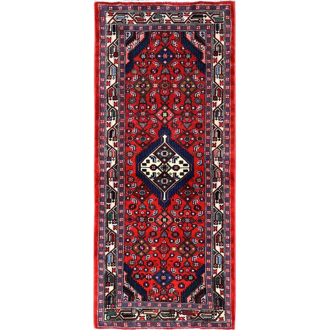 Rug 2'8"x6'3" Red New Zoroastrian Khamadan Hand Knotted Soft Wool Runner: Rug 2'8"x6'3" Red New Zoroastrian Khamadan Hand Knotted Soft Wool Runner This listing features Rug 2'8"x6'3" Red New Zoroastrian Khamadan Hand Knotted Soft Wool Runner. Item specifics are provided