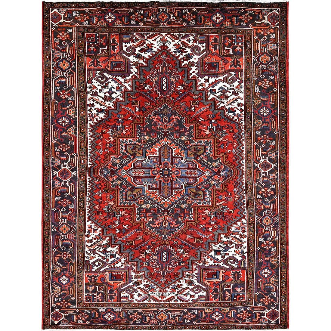 Rug 8'1"x11'1" Red Semi Antique Zoroastrian Heris Worn Wool Hand Knotted (1 of 12)