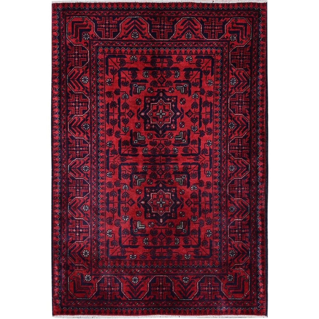 Rug 2'8"x4' Red Afghan Khamyab Geometric Design Hand Knotted Wool Sample: Rug 2'8"x4' Red Afghan Khamyab Geometric Design Hand Knotted Wool Sample This listing features Rug 2'8"x4' Red Afghan Khamyab Geometric Design Hand Knotted Wool Sample. Item specifics are provided bel
