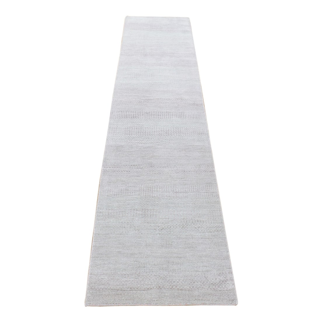 Rug 2'6"x11'3" Gray Modern Design Wool and Silk Hand Knotted Runner: Rug 2'6"x11'3" Gray Modern Design Wool and Silk Hand Knotted Runner This listing features Rug 2'6"x11'3" Gray Modern Design Wool and Silk Hand Knotted Runner. Item specifics are provided below. Item S