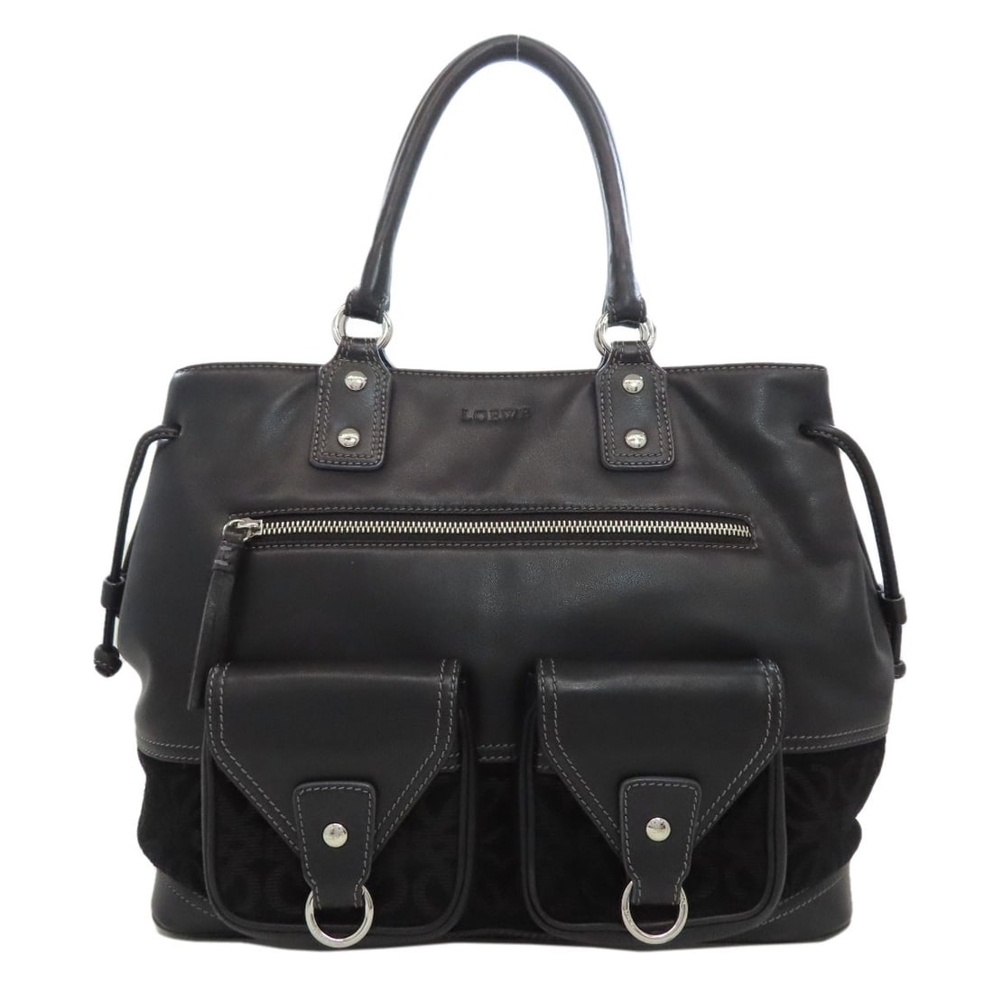 Leather LOEWE logo Handbag: Leather LOEWE logo Handbag This listing features Leather LOEWE logo Handbag. Item specifics are provided below. Item Specifics: Brand: LOEWE Style: Handbag Exterior Material: Leather Exterior Color: b