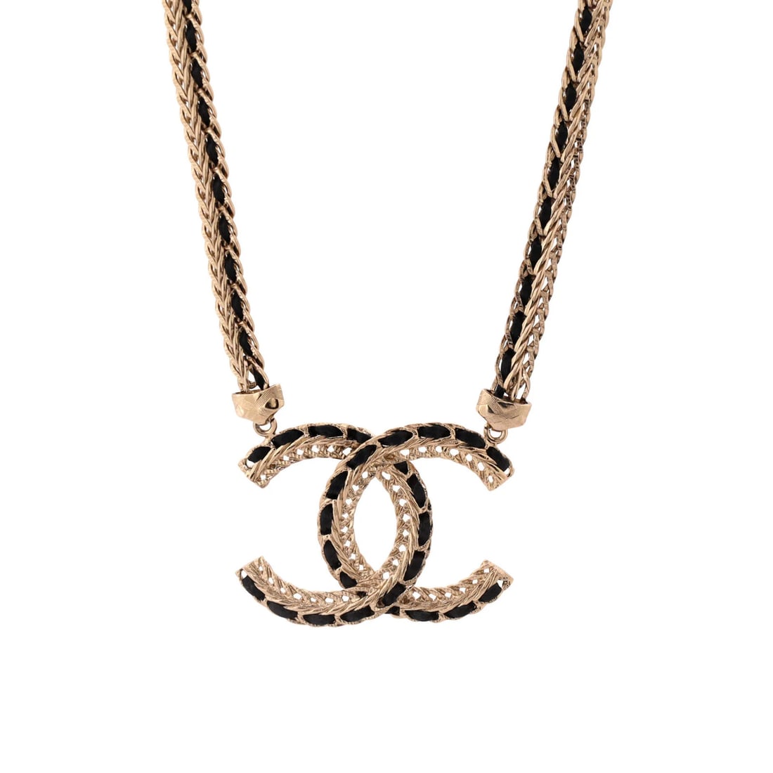Leather Chanel CC Double Chain Pendant Necklace Metal and (1 of 3)