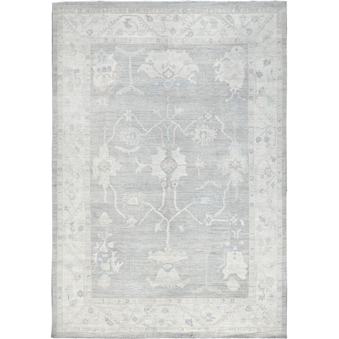 Rug 9'8"x13'10" Misty Gray White Wash Peshawar Hand Knotted Pure Wool (1 of 12)