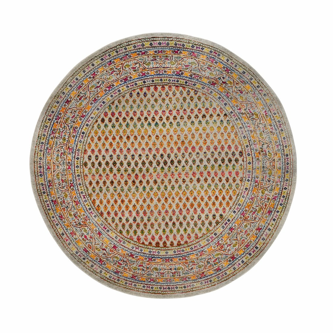 Rug 5'2"x5'2" Wool And Sari Silk Hand Knotted Beige Saroogh Round (1 of 8)