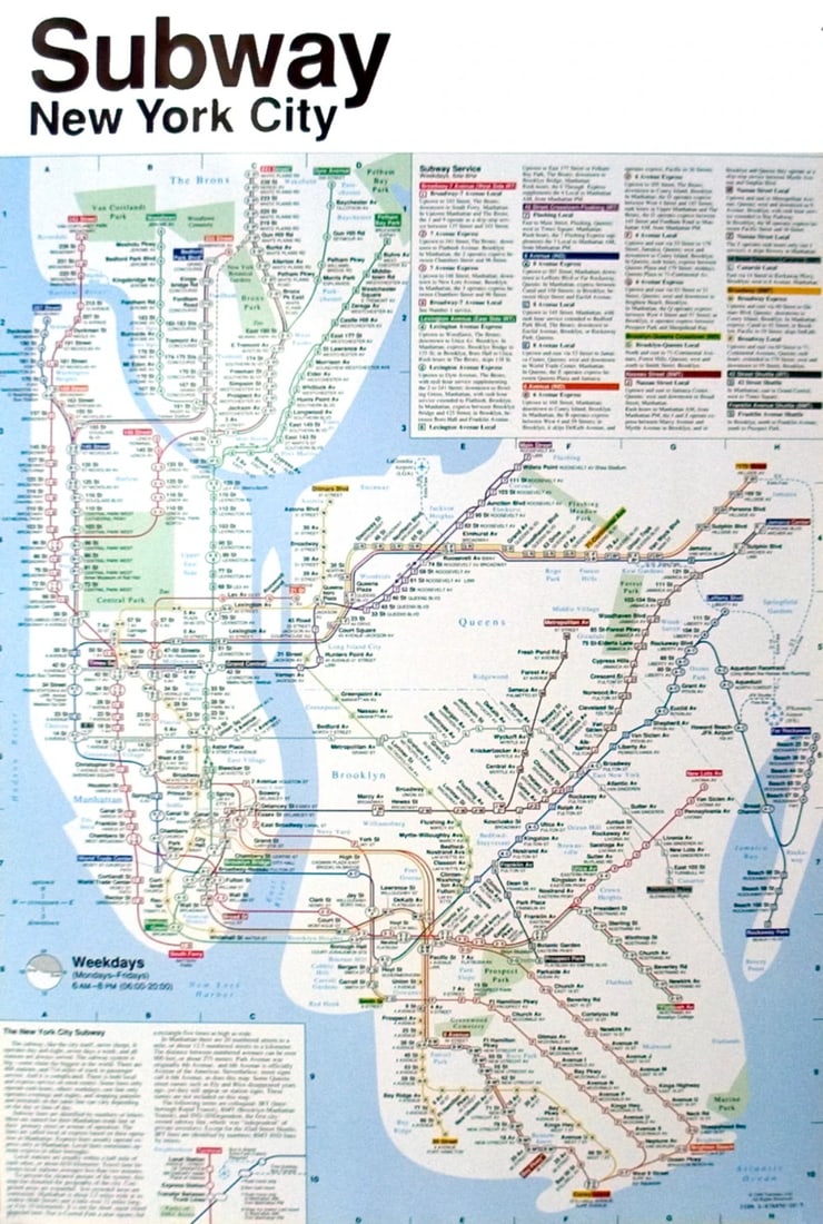 Blue JOHN TAURANAC New York Subway Map 36" x 24" Poster Contemporary Multicolor (1 of 1)