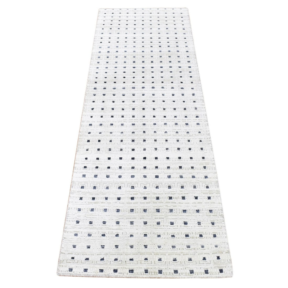 Rug 2'7"x8'1" Ivory Pure Silk with Wool Hand Knotted Modern Runner: Rug 2'7"x8'1" Ivory Pure Silk with Wool Hand Knotted Modern Runner This listing features Rug 2'7"x8'1" Ivory Pure Silk with Wool Hand Knotted Modern Runner. Item specifics are provided below. Item