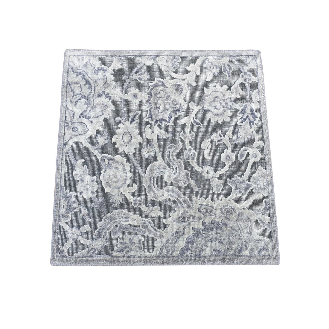 Rug 2'1"x2'1" Gray Silk with Wool Hand Knotted Oushak Influence Sample (1 of 6)