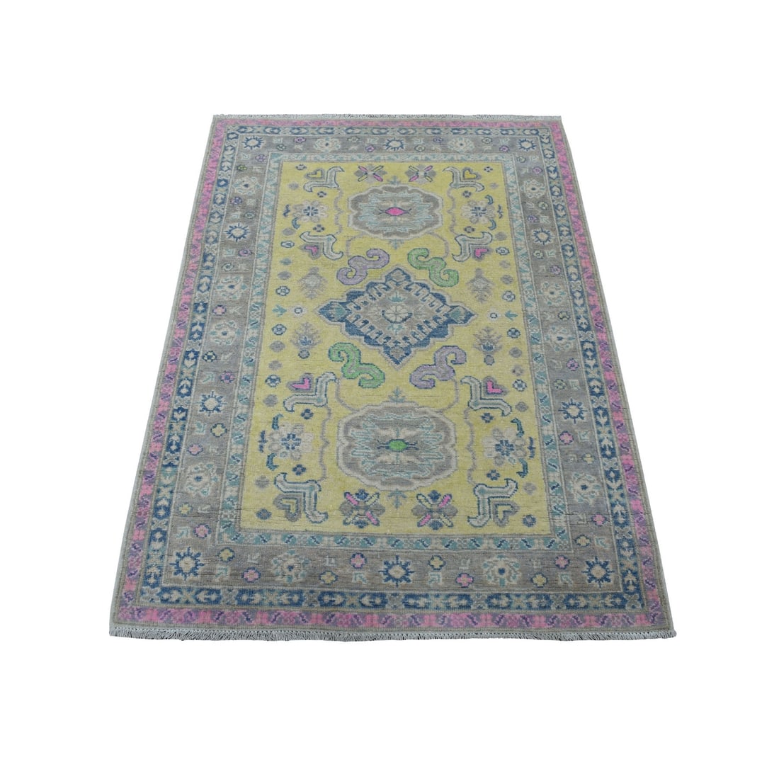 Rug 3'3"x4'8" Colorful Yellow Fusion Kazak Natural Wool Hand Knotted: Rug 3'3"x4'8" Colorful Yellow Fusion Kazak Natural Wool Hand Knotted This listing features Rug 3'3"x4'8" Colorful Yellow Fusion Kazak Natural Wool Hand Knotted. Item specifics are provided below. Item