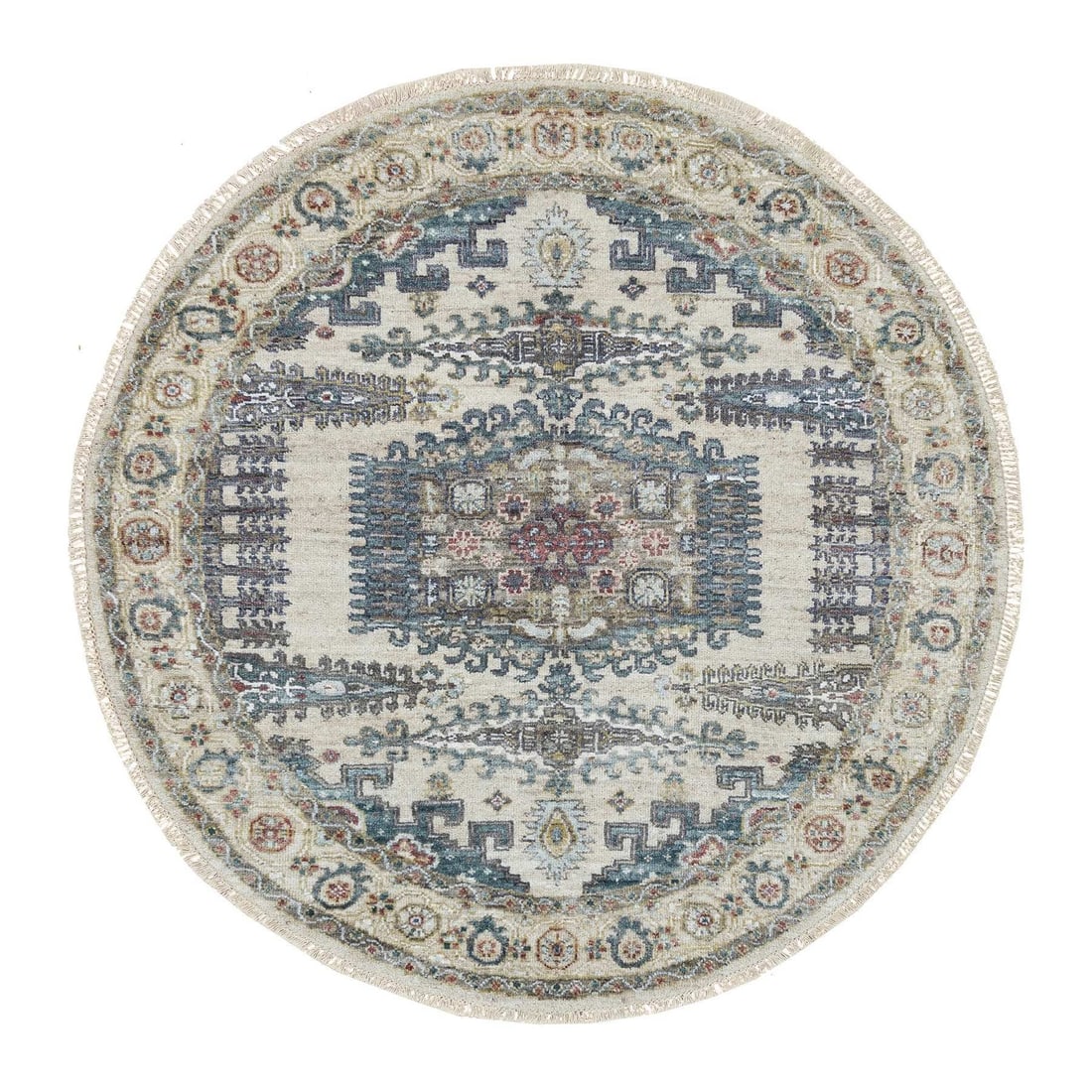 Rug 5'10"x5'10" Ivory Wool Hand Knotted Reimagined Viss Design Round (1 of 8)