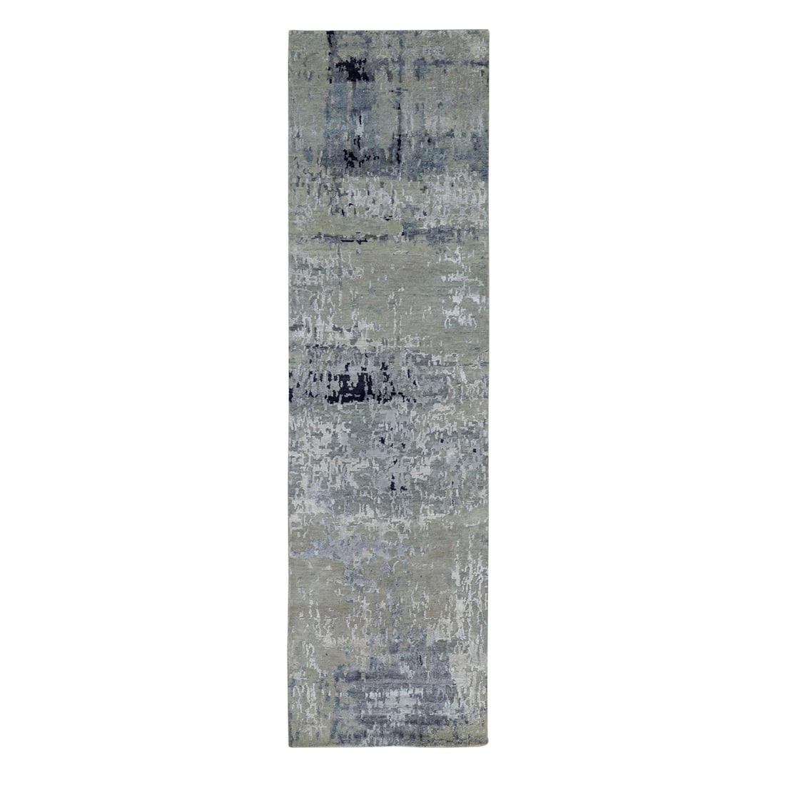 Rug 2'7"x9'9" Silver Blue Silk Modern Abstract Design Handknotted Runner (1 of 8)