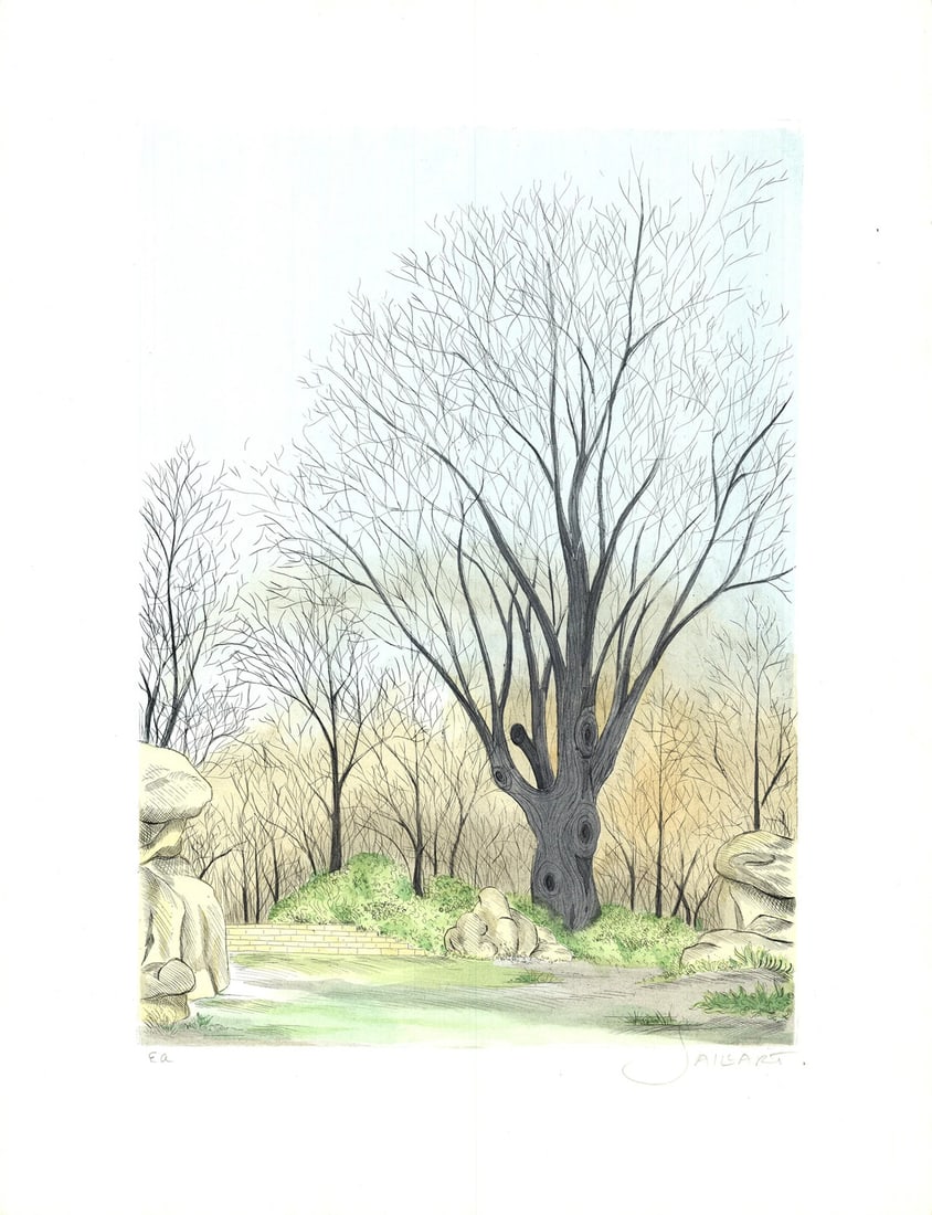 Reali BORRIS SAILLART Barren Tree late Fall SIGNED 25.5" x 19.5" Lithograph 1975 (1 of 4)