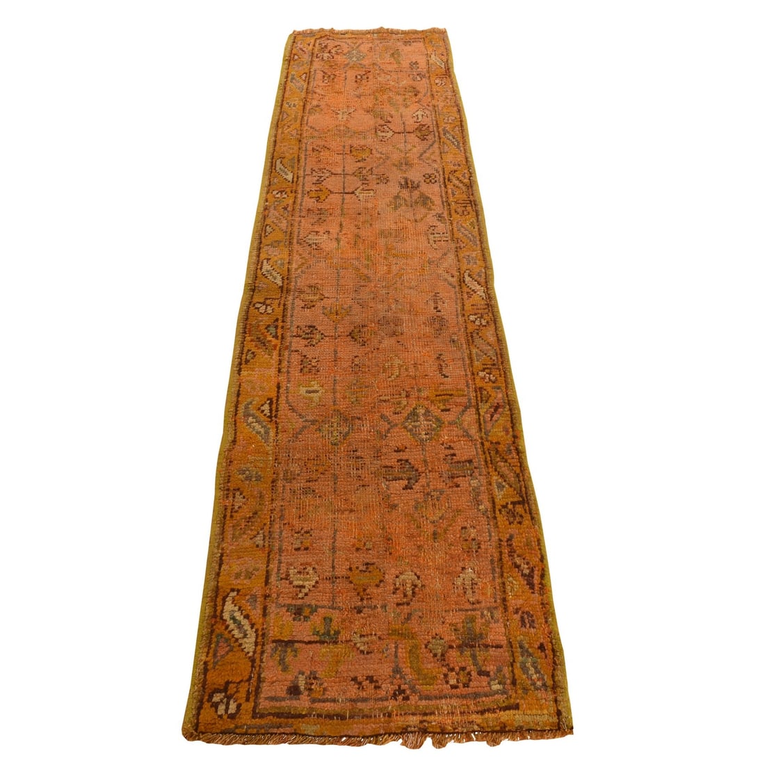 Rug 2'1"x8'3" Orange Antique Turkish Oushak Pure Wool Hand Knotted Runner (1 of 7)