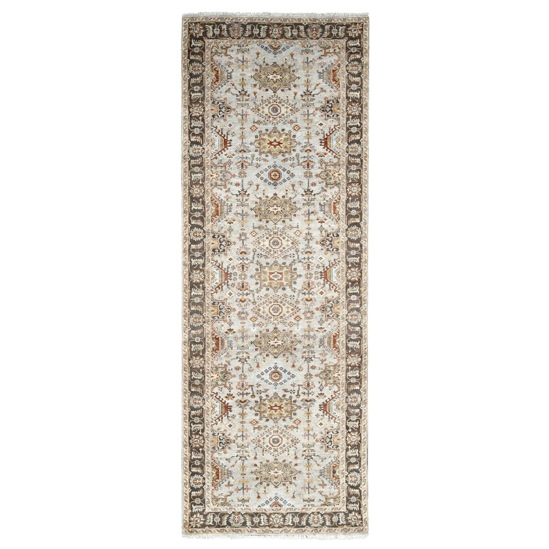 Rug 4'2"x12' Gray Pure Wool Hand Knotted Karjihooz Design Wide Runner: Rug 4'2"x12' Gray Pure Wool Hand Knotted Karjihooz Design Wide Runner This listing features Rug 4'2"x12' Gray Pure Wool Hand Knotted Karjihooz Design Wide Runner. Item specifics are provided below. 