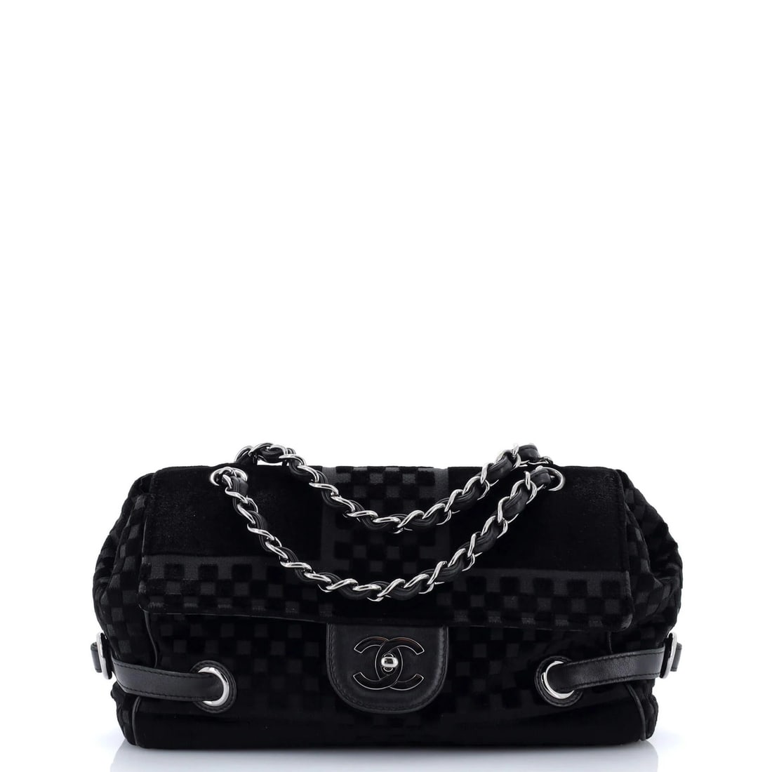 Medium Chanel Vintage CC Side Belted Flap Bag Check Embossed Velvet: Medium Chanel Vintage CC Side Belted Flap Bag Check Embossed Velvet This listing features Medium Chanel Vintage CC Side Belted Flap Bag Check Embossed Velvet. Item specifics are provided below. Item