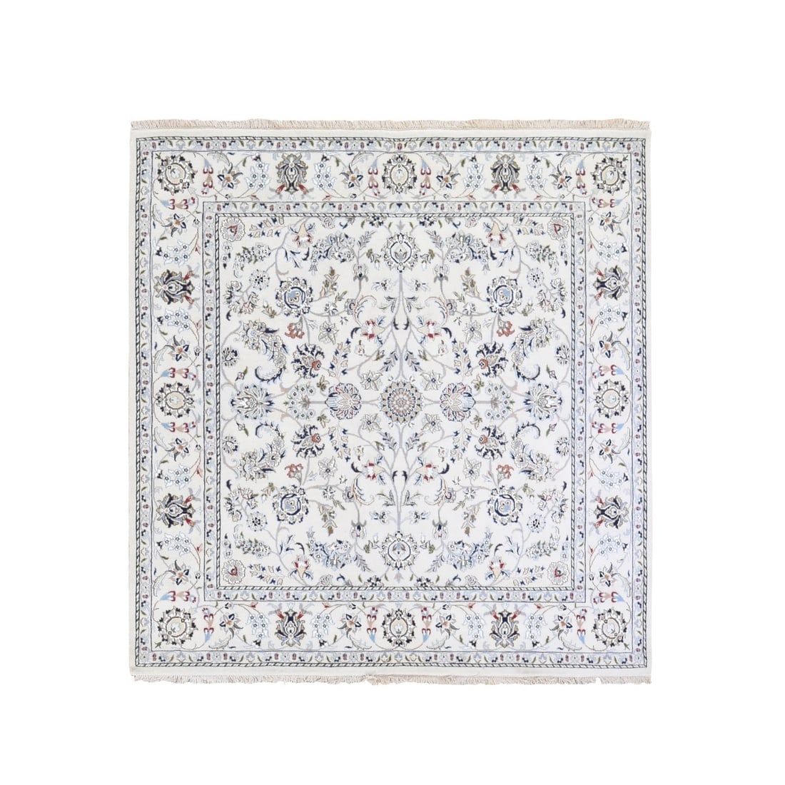 Rug 6'1"x6'1" Ivory Wool 250 KPSI All Over Flower Design Nain Hand Knotted (1 of 7)