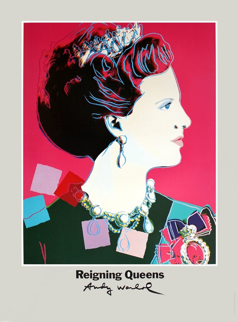 Pin ANDY WARHOL Queen Margrethe II of Denmark 32.25" x 23.5" Poster 1986 Pop Art (1 of 1)