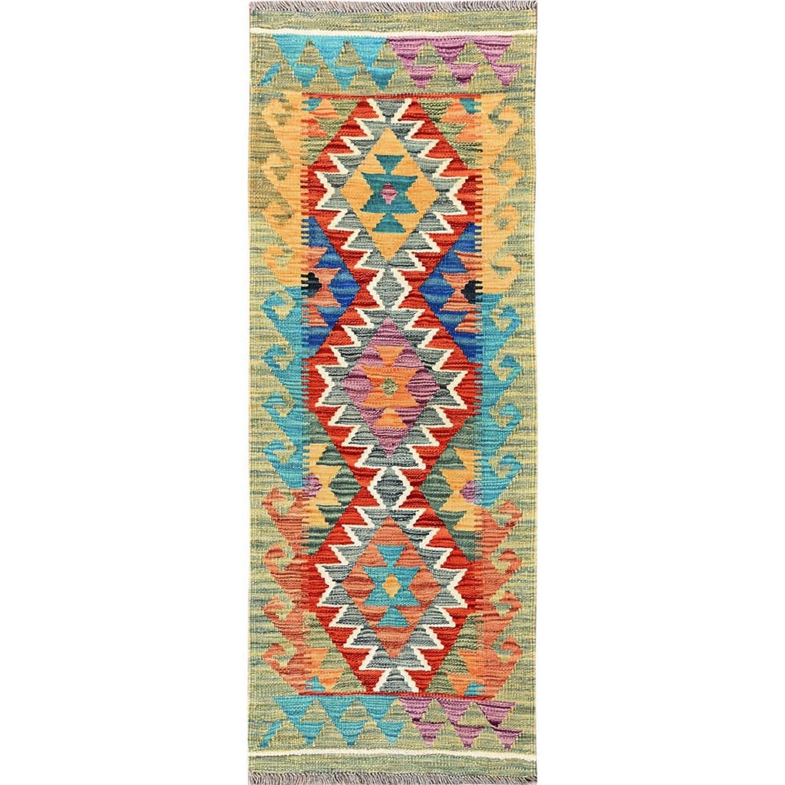 Runner 1'8"x4'9" Colorful Afghan Kilim 100% Wool Rug Flat Weave Hand Woven (1 of 6)