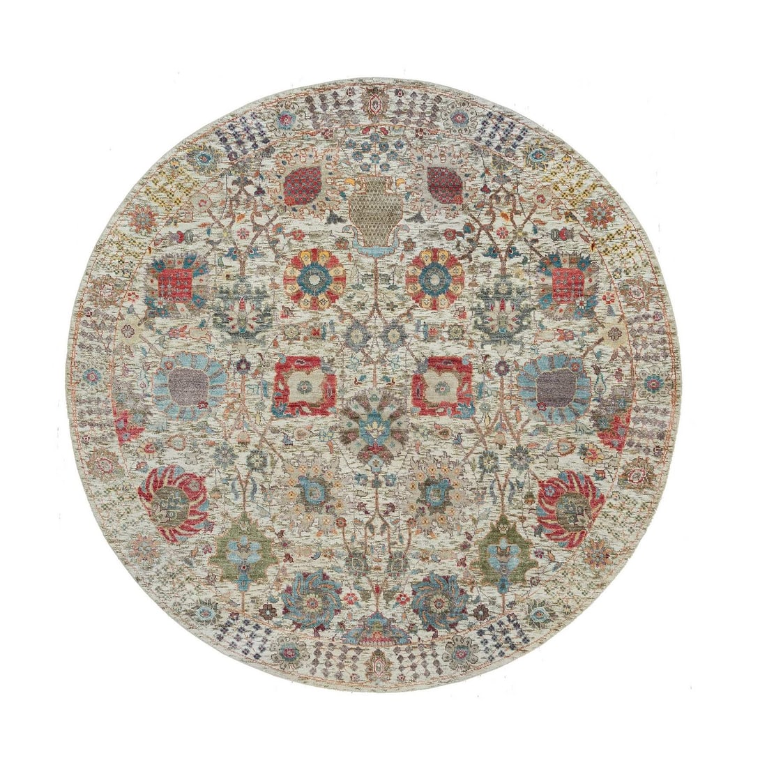 Rug 6'x6' Porcelain White Silk and Wool Hand Knotted Tebraz Vase Round: Rug 6'x6' Porcelain White Silk and Wool Hand Knotted Tebraz Vase Round This listing features Rug 6'x6' Porcelain White Silk and Wool Hand Knotted Tebraz Vase Round. Item specifics are provided below.