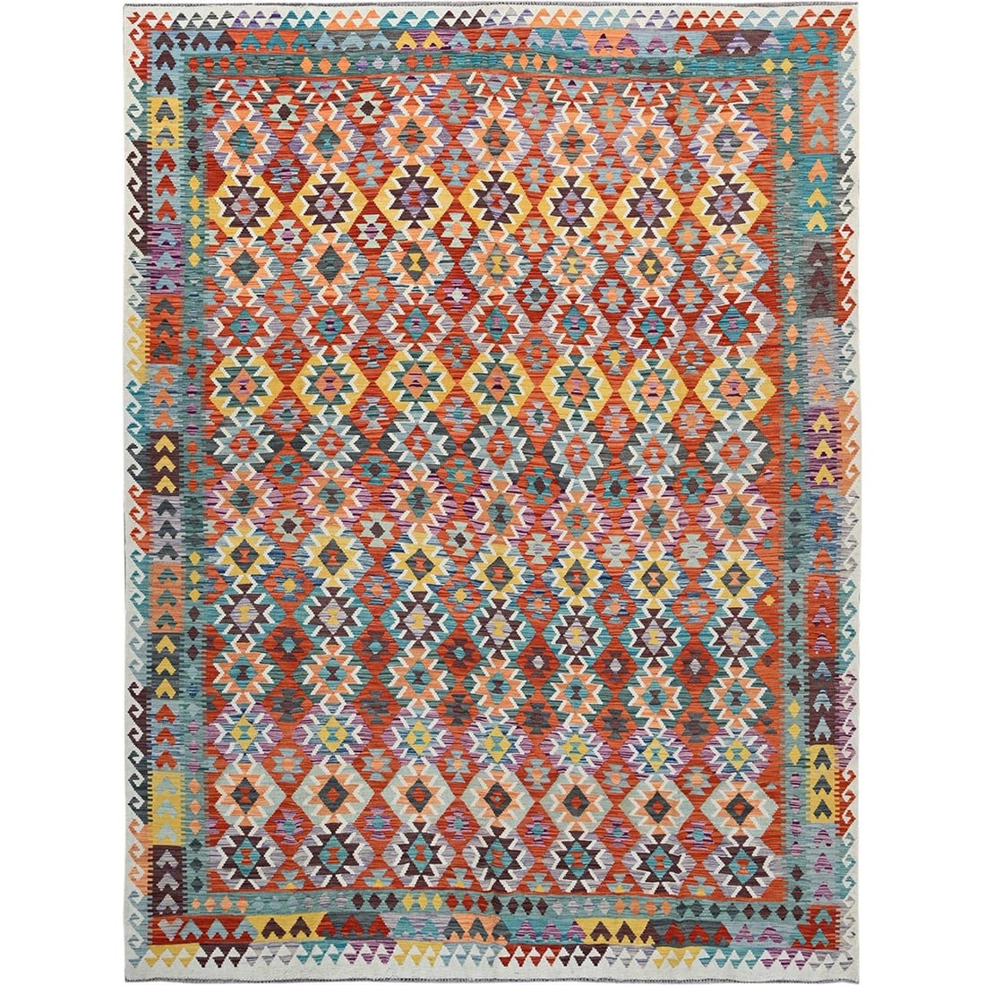 Rug 10'x13' Colorful Afghan Kilim Flat Weave Pure Wool Hand Woven (1 of 6)
