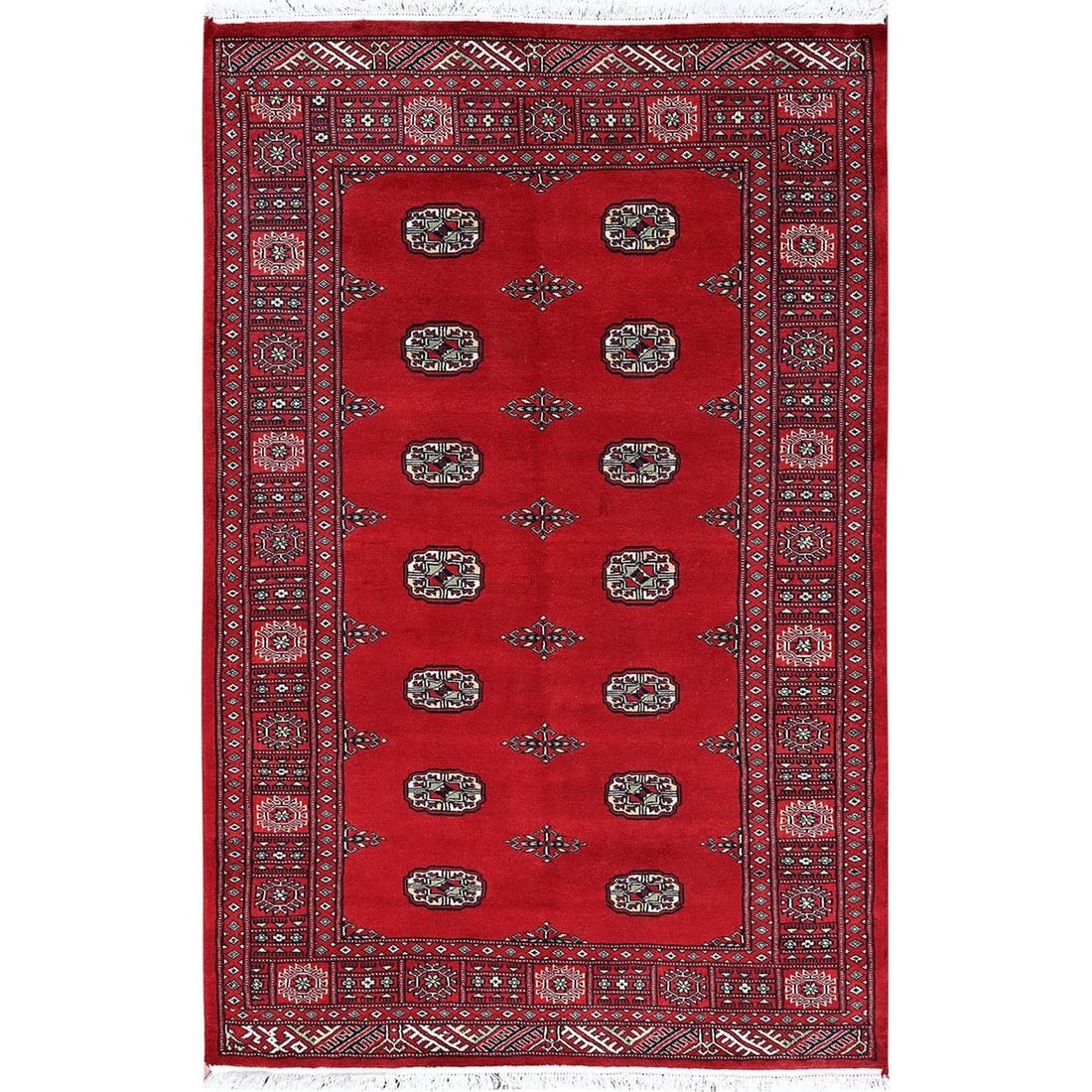 Rug 4'1"x6'3" Red Princess Bokara Tribal Medallions Soft Wool Hand Knotted (1 of 7)