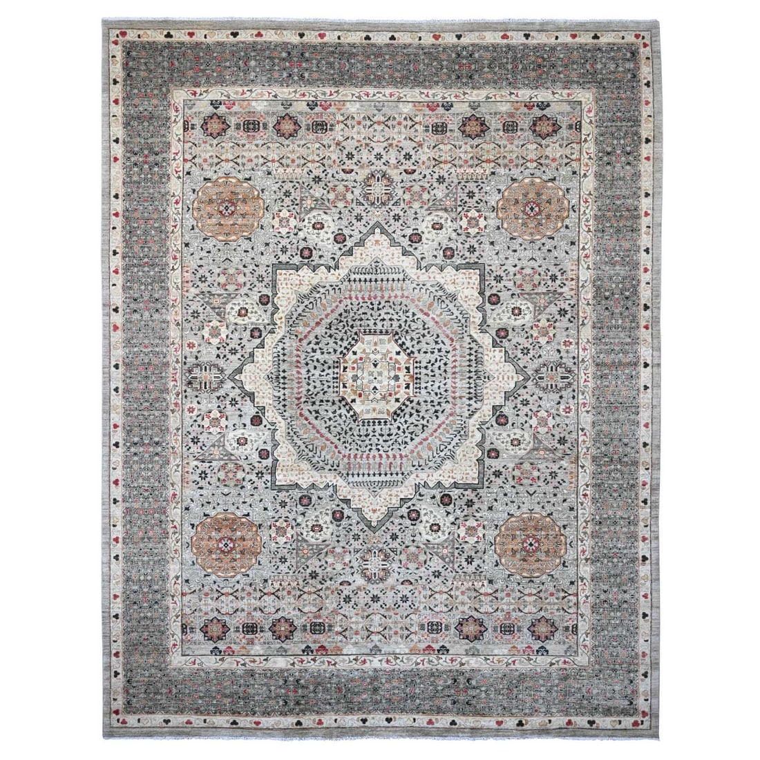 Rug 12'x15'4" Gray 14th Century Mamluk Dynasty Pattern Wool Hand Knotted (1 of 11)
