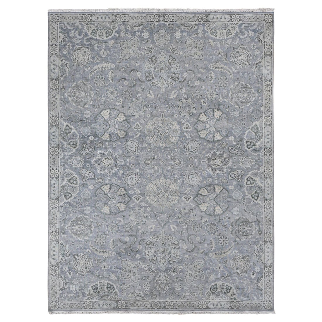 Rug 9'x12' Goose Gray Oushak Design Silk with Wool Hand Knotted: Rug 9'x12' Goose Gray Oushak Design Silk with Wool Hand Knotted This listing features Rug 9'x12' Goose Gray Oushak Design Silk with Wool Hand Knotted. Item specifics are provided below. Item