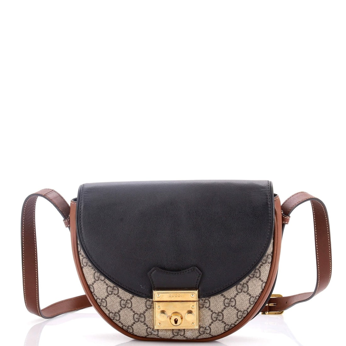 Small Gucci Padlock Saddle Shoulder Bag GG Coated Canvas and Leather: Small Gucci Padlock Saddle Shoulder Bag GG Coated Canvas and Leather This listing features Small Gucci Padlock Saddle Shoulder Bag GG Coated Canvas and Leather. Item specifics are provided below. Item