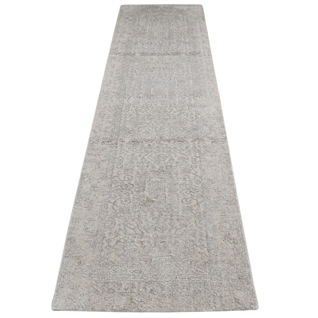 Rug 2'5"x12' Gray Fine Jacquard with Hand Loomed Wool and Silk Runner: Rug 2'5"x12' Gray Fine Jacquard with Hand Loomed Wool and Silk Runner This listing features Rug 2'5"x12' Gray Fine Jacquard with Hand Loomed Wool and Silk Runner. Item specifics are provided below. 