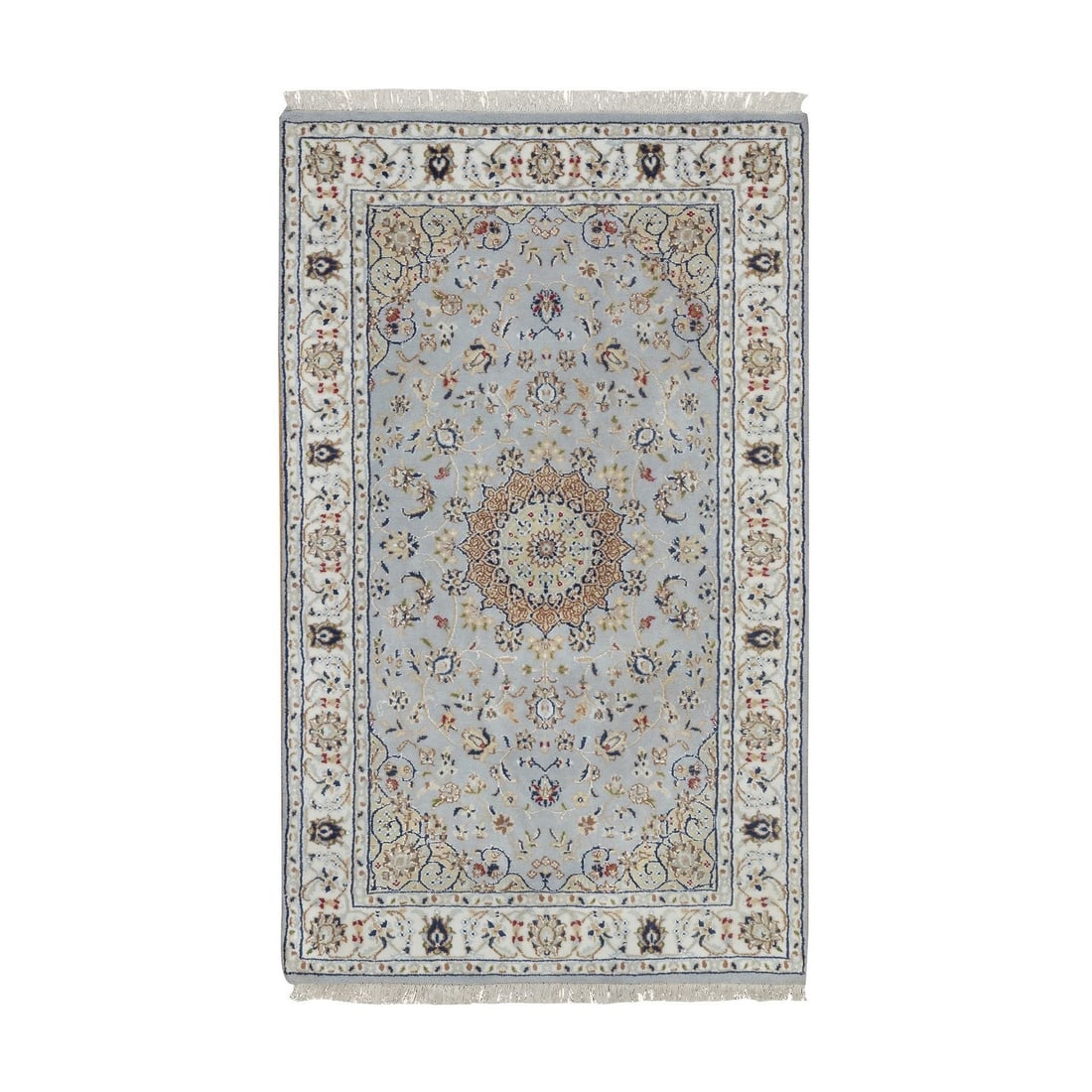 Rug 3'2"x5'2" Pigeon Blue 250 KPSI Wool & Silk Nain Hand Knotted Oriental: Rug 3'2"x5'2" Pigeon Blue 250 KPSI Wool & Silk Nain Hand Knotted Oriental This listing features Rug 3'2"x5'2" Pigeon Blue 250 KPSI Wool & Silk Nain Hand Knotted Oriental. Item specifics are provided