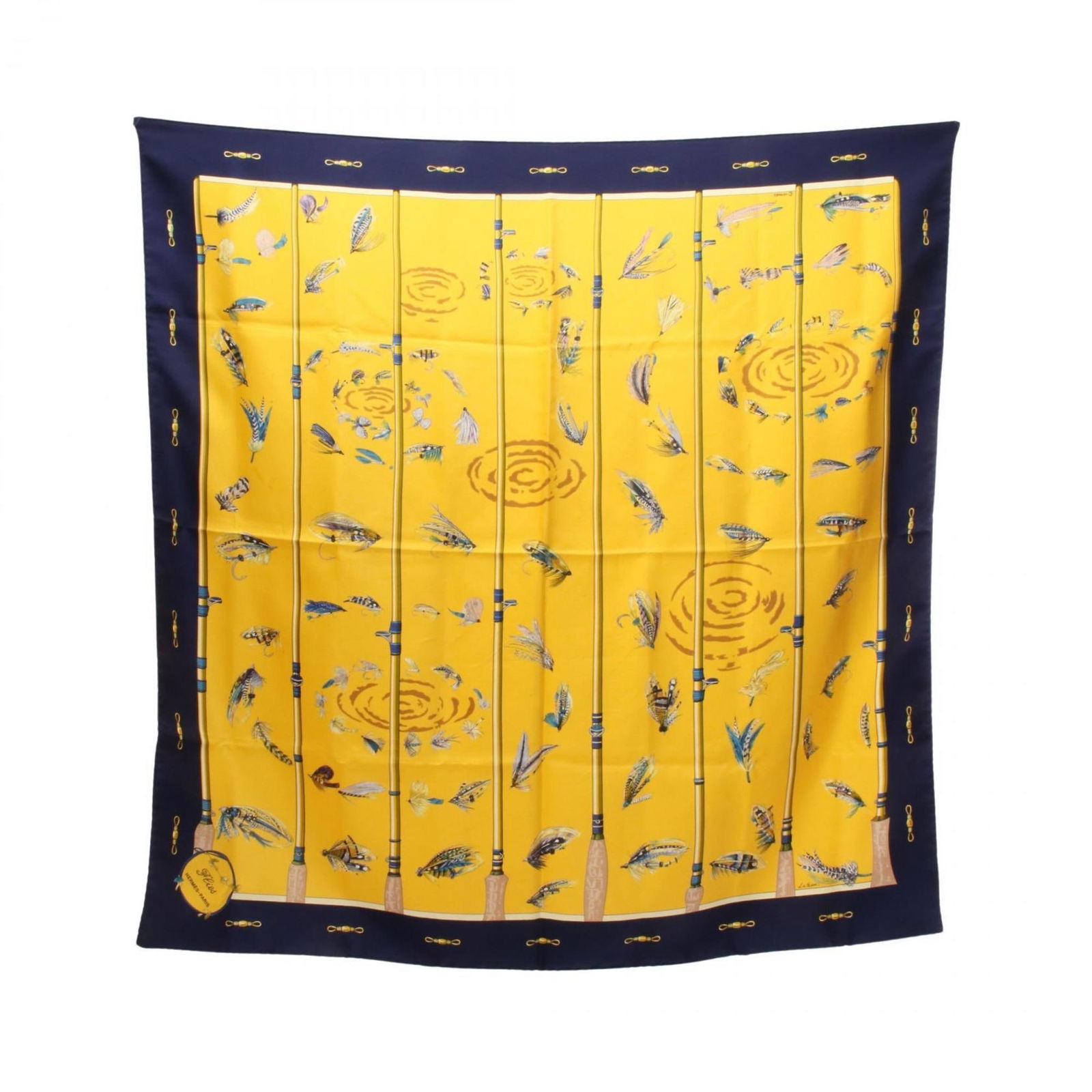 Silk Hermes Scarf: Silk Hermes Scarf This listing features Silk Hermes Scarf. Item specifics are provided below. Item Specifics: Brand: Hermes Type: Scarf Gender: Women Color: Multi-Color, Navy, Yellow Material: Silk Si