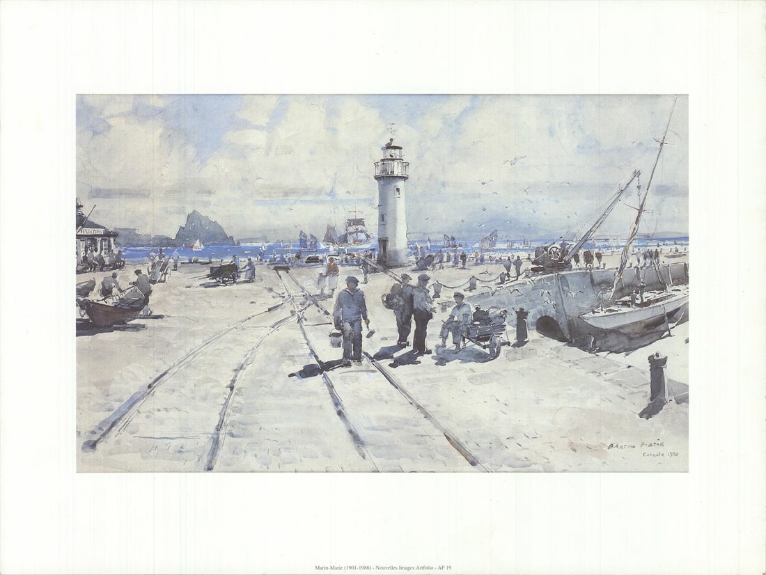 Blue MARIN-MARIE Lighthouse 11.75" x 15.75" Offset Lithograph 1996 Impressionism (1 of 4)