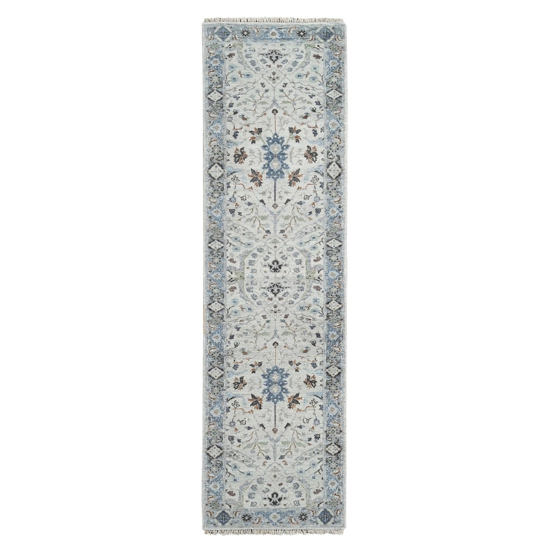 Rug 2'6"x9'10" Pastel Gray Denser Weave Oushak Wool Hand Knotted Runner: Rug 2'6"x9'10" Pastel Gray Denser Weave Oushak Wool Hand Knotted Runner This listing features Rug 2'6"x9'10" Pastel Gray Denser Weave Oushak Wool Hand Knotted Runner. Item specifics are provided below