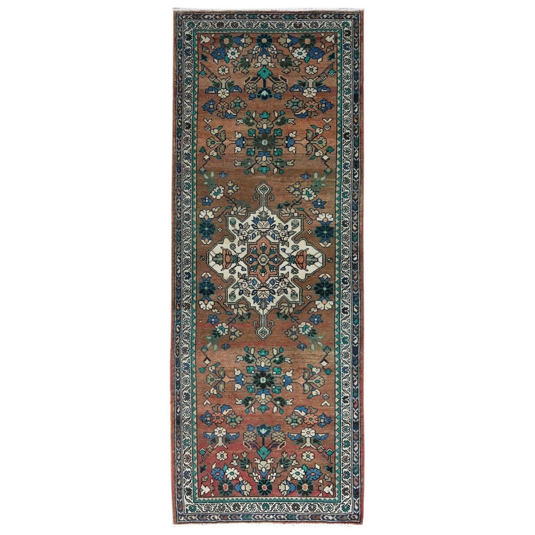 Rug 3'7"x9'9" Brown Worn Wool Hand Knotted Vintage Farsian Wide Runner (1 of 7)