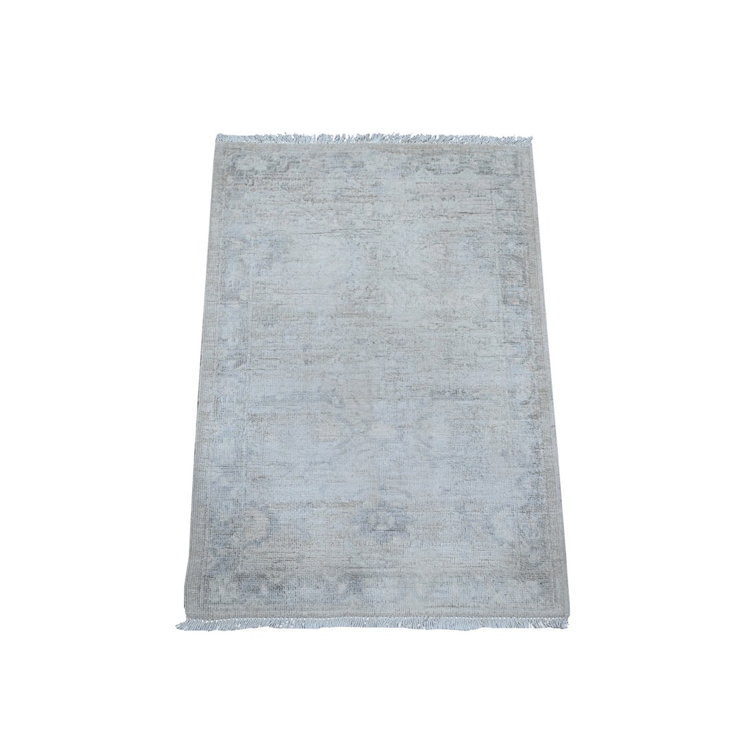 Rug 2'x2'9" Ivory Hand Knotted White Wash Peshawar Soft Wool Mat Oriental (1 of 6)
