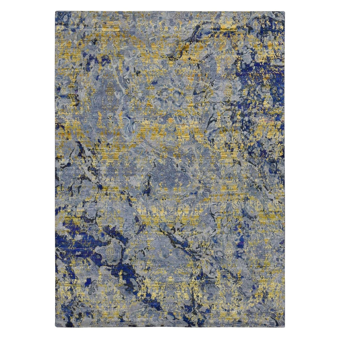 Rug 8'10"x12'5" Yellow Modern Design Sari Silk with Wool Hand Knotted (1 of 12)
