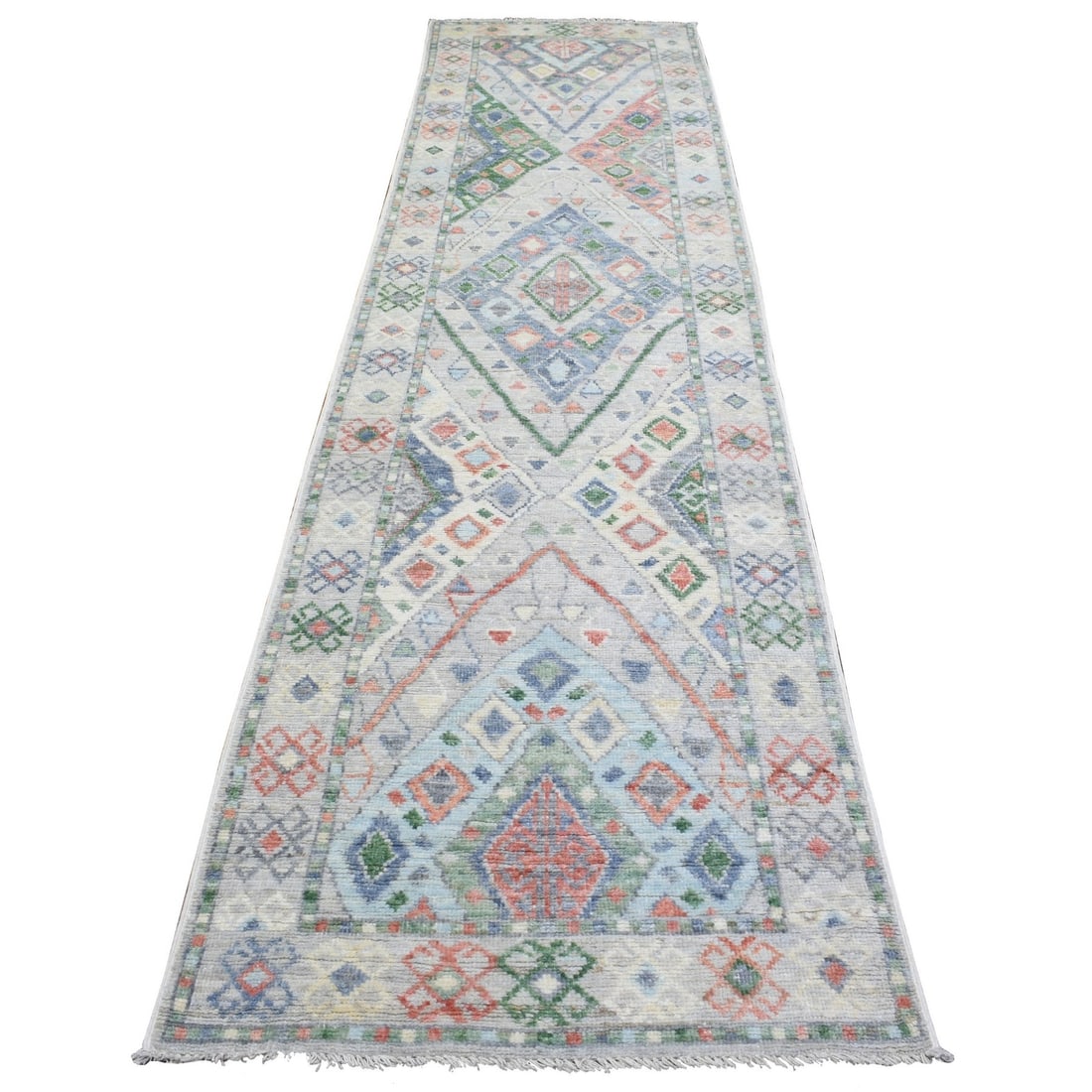 Rug 3'x12'1" Gray Hand Knotted Anatolian Village Geometric Design Runner: Rug 3'x12'1" Gray Hand Knotted Anatolian Village Geometric Design Runner This listing features Rug 3'x12'1" Gray Hand Knotted Anatolian Village Geometric Design Runner. Item specifics are provided bel