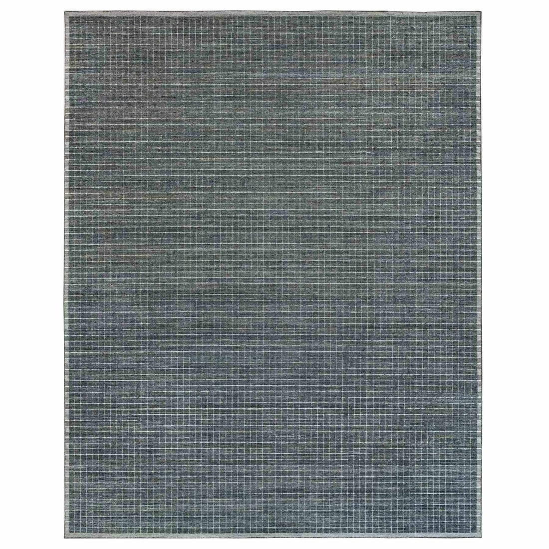 Rug 12'x14'9" Gray Modern Box Design Plain Wool Loomed Knotted Oversized (1 of 12)