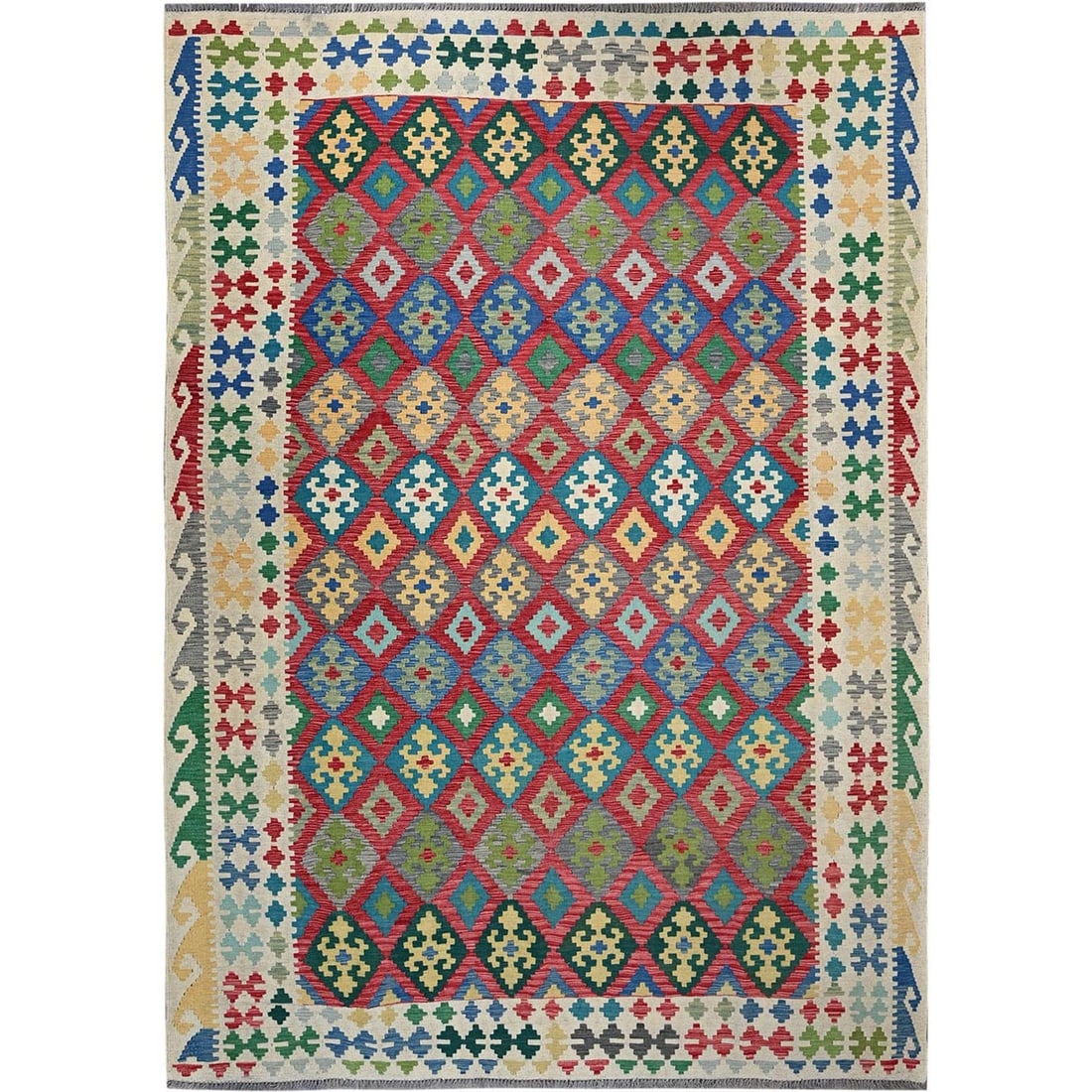 Rug 7'x9'10" Red Hand Woven Afghan Kilim Geometric Pattern Wool Flat Weave: Rug 7'x9'10" Red Hand Woven Afghan Kilim Geometric Pattern Wool Flat Weave This listing features Rug 7'x9'10" Red Hand Woven Afghan Kilim Geometric Pattern Wool Flat Weave. Item specifics are provided