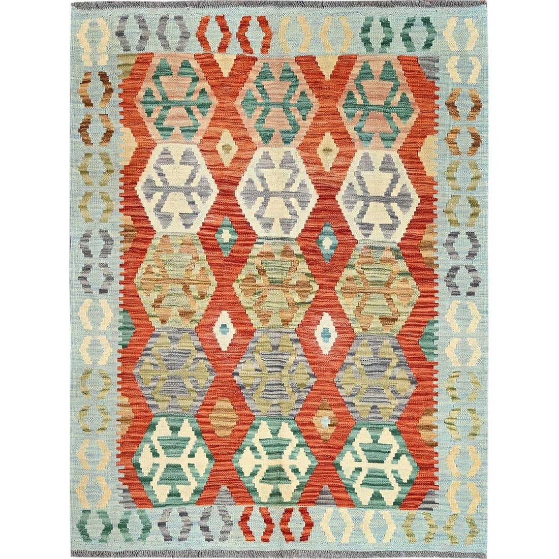 Rug 4'x5'3" Alabaster White Afghan Kilim Pure Wool Flat Weave Hand Woven (1 of 6)