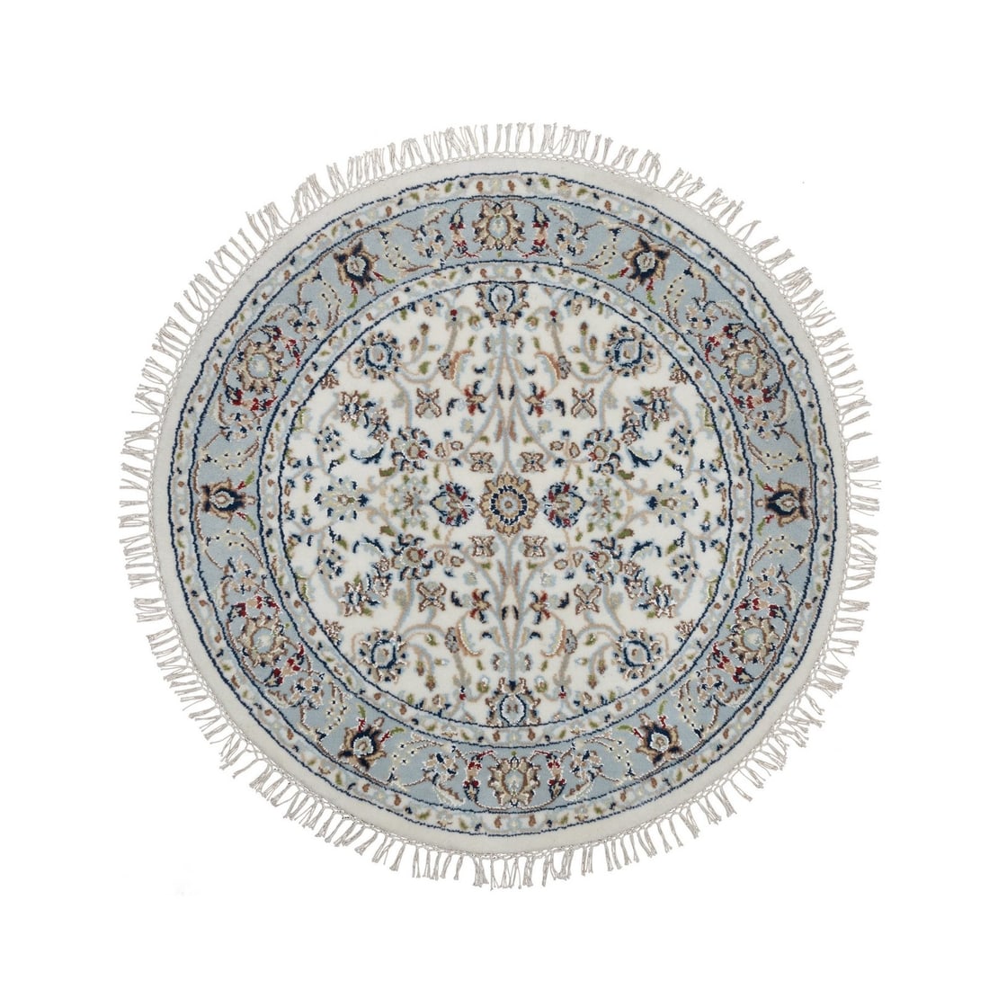 Rug 3'1"x3'1" Ivory Nain Flower Design Wool and Silk Hand Knotted Round (1 of 8)