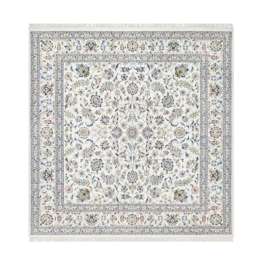 Rug 10'x10' White Wool and Silk Hand Knotted 250 KPSI Nain Design Square: Rug 10'x10' White Wool and Silk Hand Knotted 250 KPSI Nain Design Square This listing features Rug 10'x10' White Wool and Silk Hand Knotted 250 KPSI Nain Design Square. Item specifics are provided