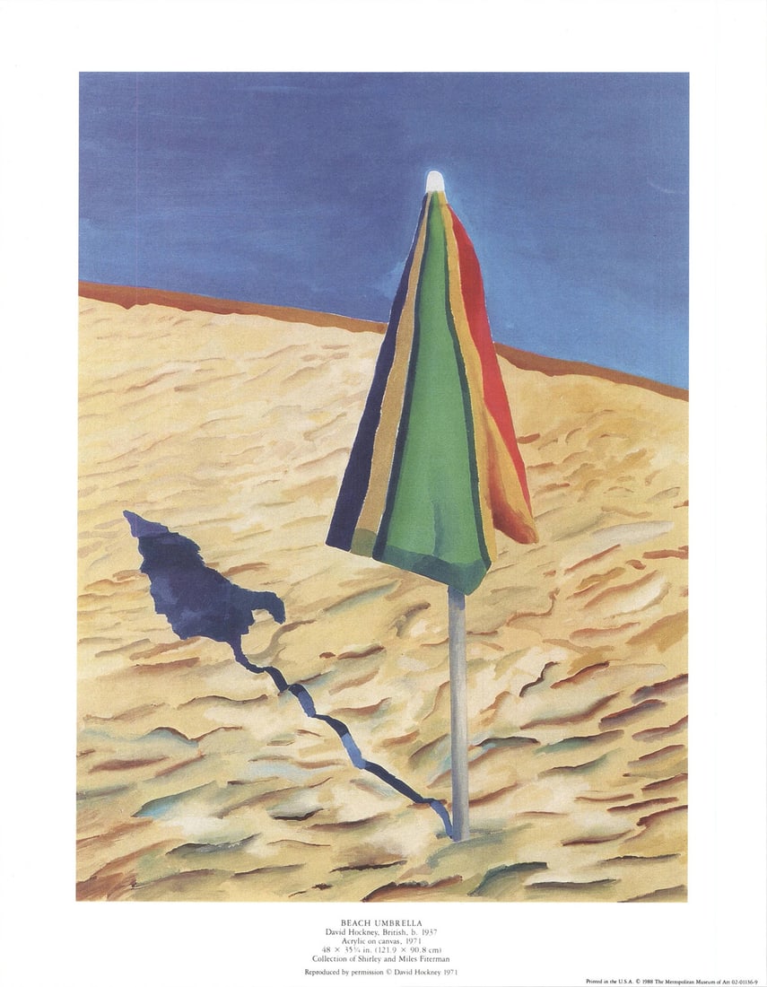 Br DAVID HOCKNEY Beach Umbrella 14" x 11" Poster 1988 Pop Art Multicolor Green (1 of 7)