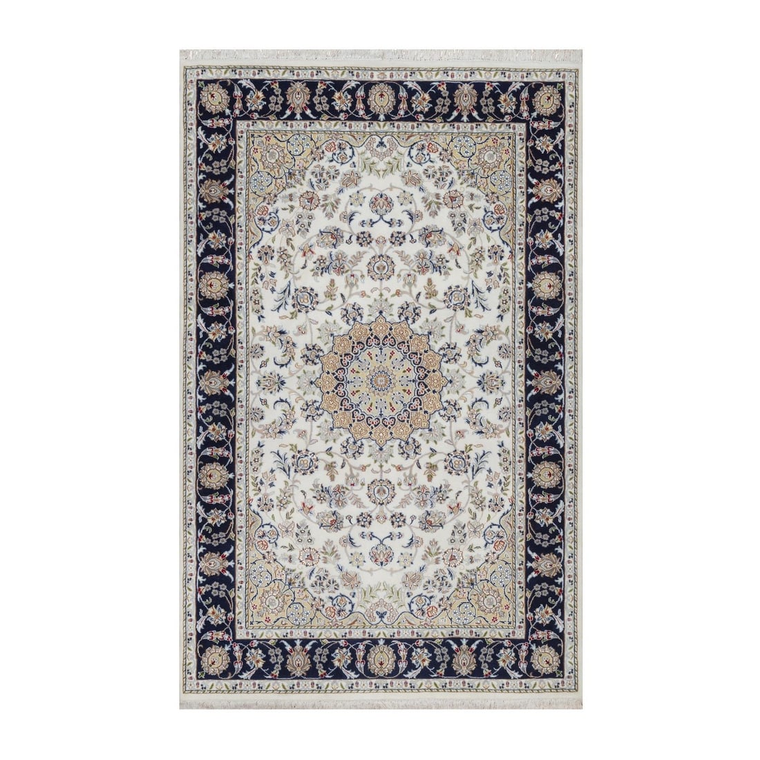 Rug 5'2"x8'3" Ivory Nain Flower Design Wool & Silk Hand Knotted Oriental: Rug 5'2"x8'3" Ivory Nain Flower Design Wool & Silk Hand Knotted Oriental This listing features Rug 5'2"x8'3" Ivory Nain Flower Design Wool & Silk Hand Knotted Oriental. Item specifics are provided bel