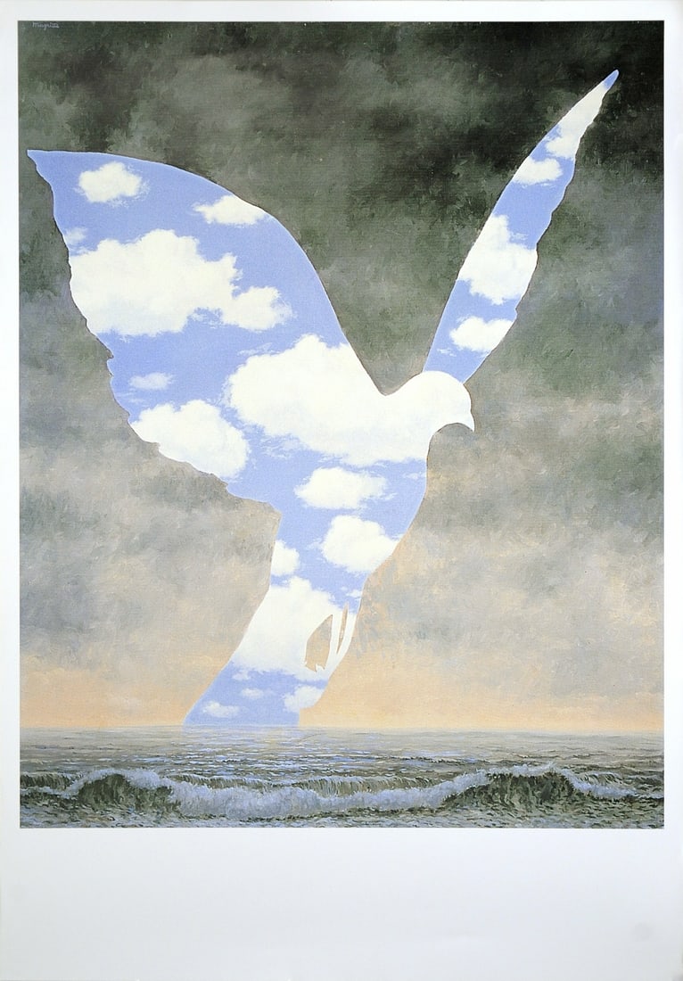 Gray RENE MAGRITTE La Grande Famille 39.25" x 27.5" Poster 2002 Surrealism Blue (1 of 10)
