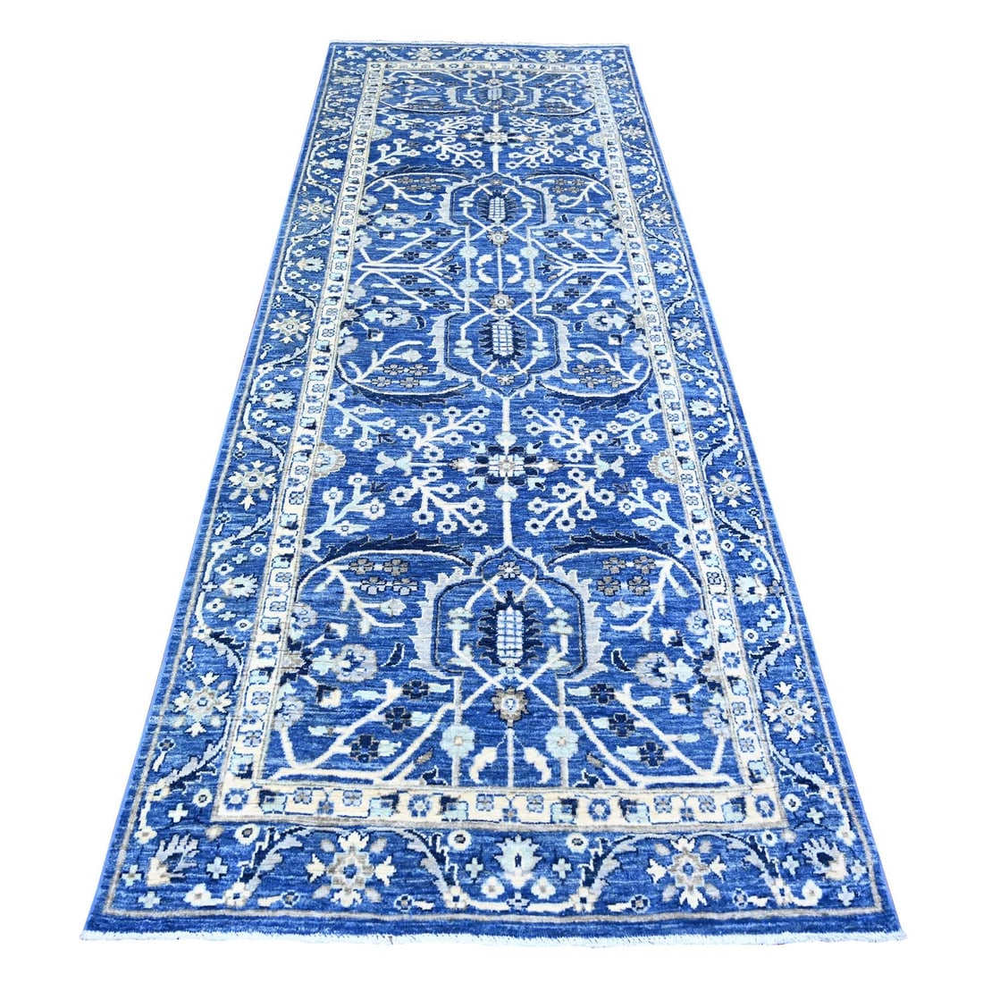 Rug 3'7"x10' Sapphire Blue Wool Fine Peshawar Hand Knotted Wide Runner: Rug 3'7"x10' Sapphire Blue Wool Fine Peshawar Hand Knotted Wide Runner This listing features Rug 3'7"x10' Sapphire Blue Wool Fine Peshawar Hand Knotted Wide Runner. Item specifics are provided below.