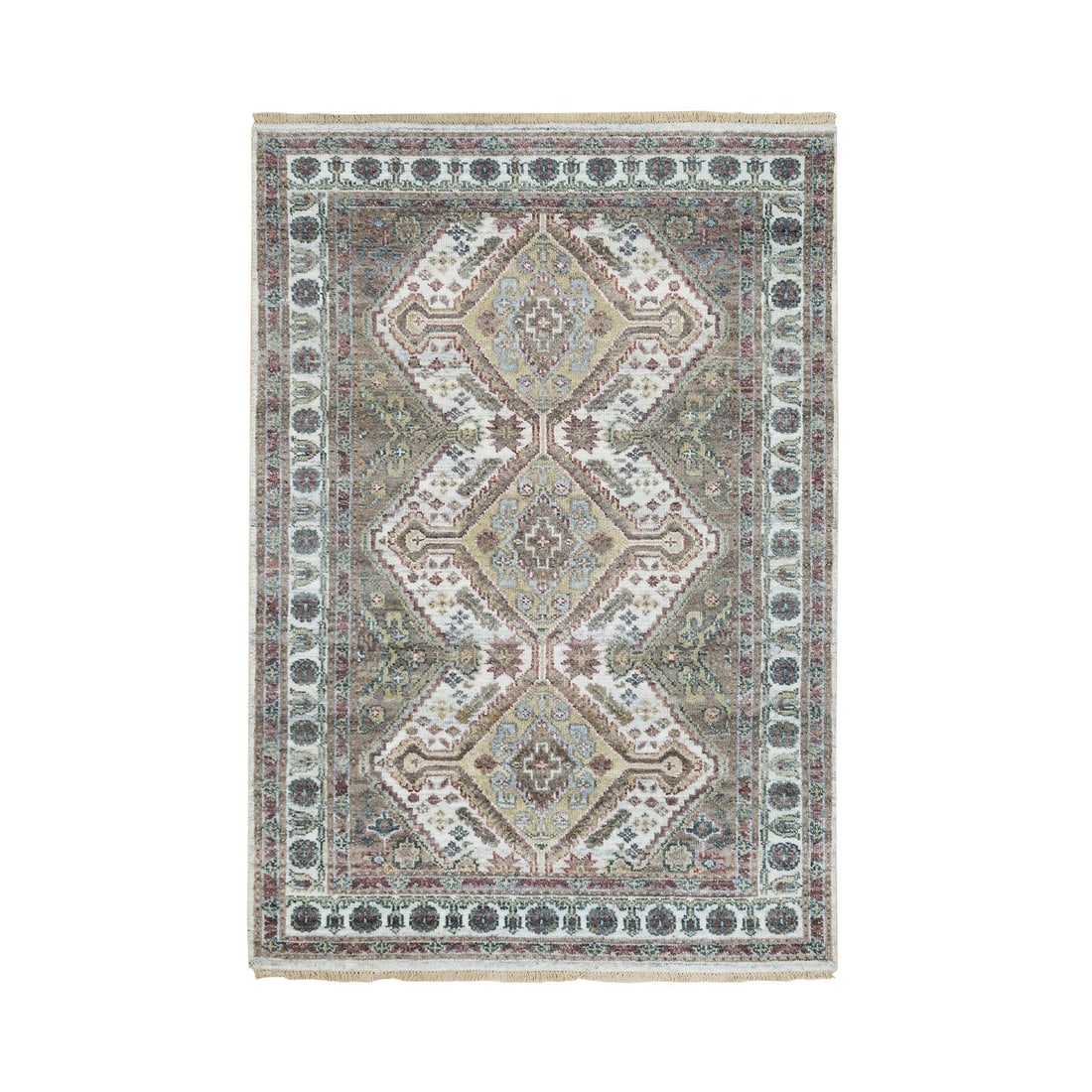 Rug 4'x5'10" Ivory Flower Rosettes Border Wool Hand Knotted Oriental: Rug 4'x5'10" Ivory Flower Rosettes Border Wool Hand Knotted Oriental This listing features Rug 4'x5'10" Ivory Flower Rosettes Border Wool Hand Knotted Oriental. Item specifics are provided below. 