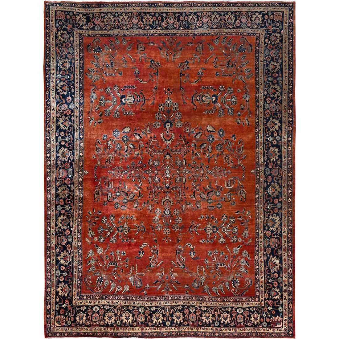 Rug 8'7"x12'3" Dark Coral Antique Zoroastrian Saroogh Hand Knotted Wool: Rug 8'7"x12'3" Dark Coral Antique Zoroastrian Saroogh Hand Knotted Wool This listing features Rug 8'7"x12'3" Dark Coral Antique Zoroastrian Saroogh Hand Knotted Wool. Item specifics are provided below