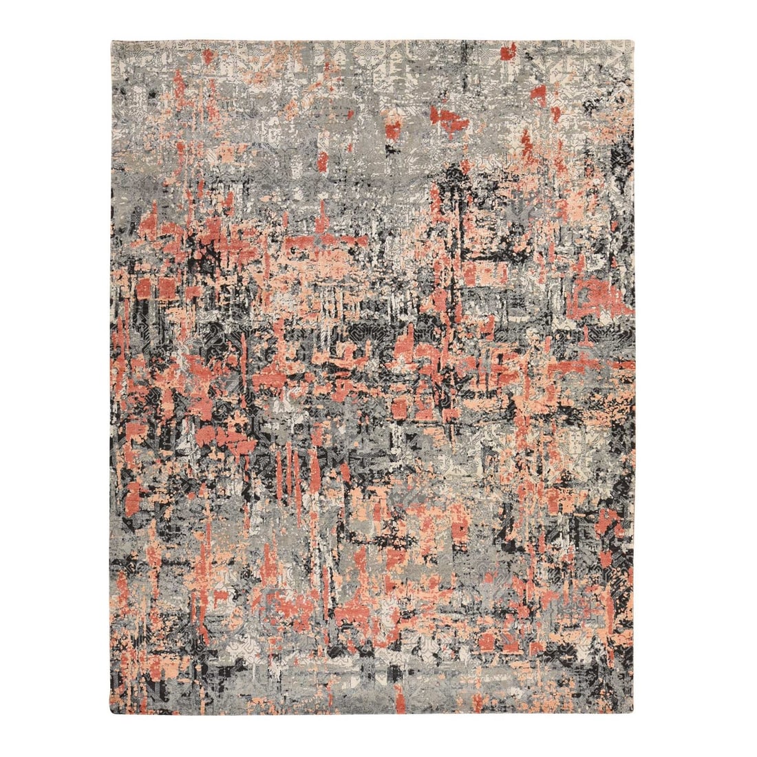 Rug 7'9"x10'1" Gray with Blush Red Abstract Design Soft Wool Hand Knotted: Rug 7'9"x10'1" Gray with Blush Red Abstract Design Soft Wool Hand Knotted This listing features Rug 7'9"x10'1" Gray with Blush Red Abstract Design Soft Wool Hand Knotted. Item specifics are provided b
