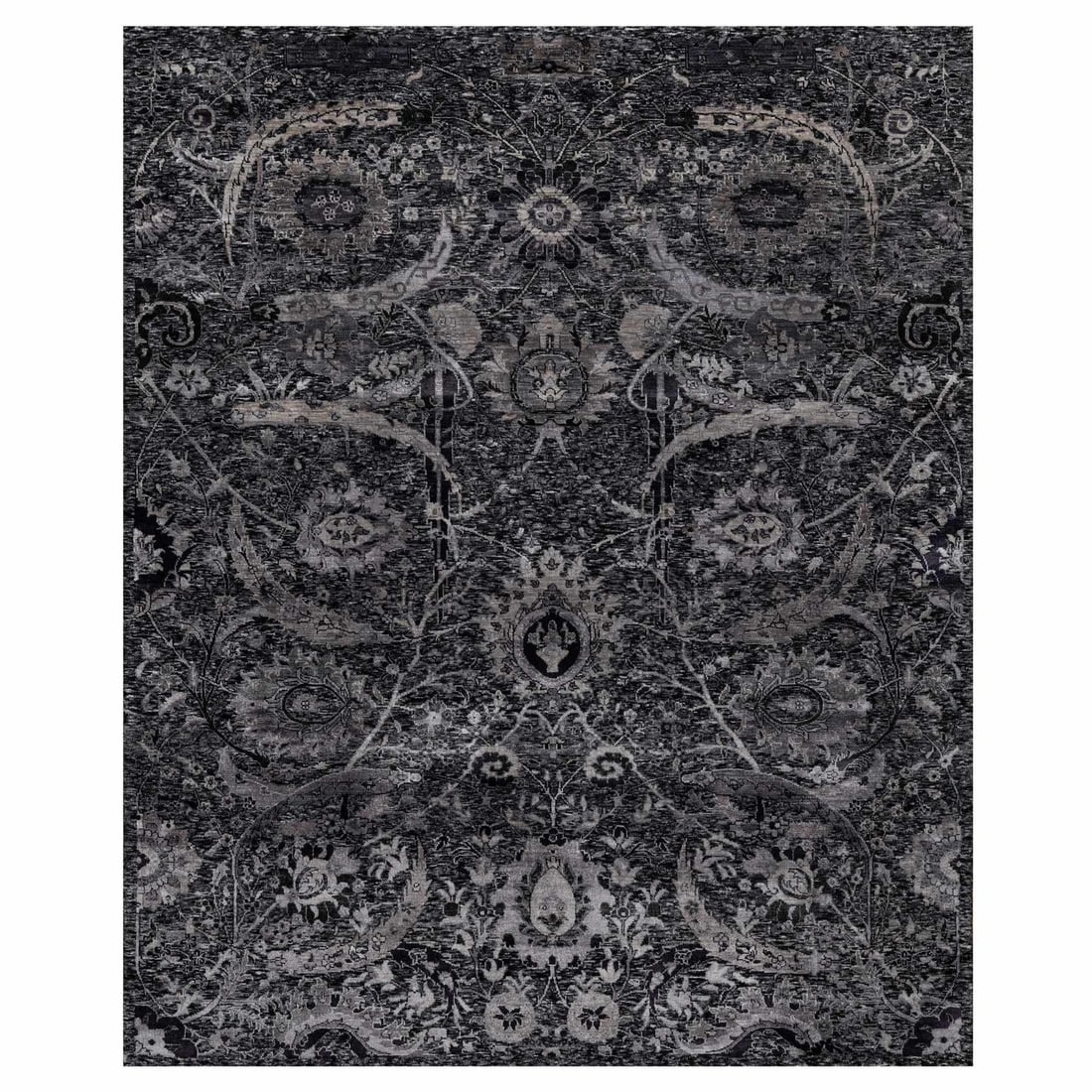 Rug 8'1"x10' Black Lush and Plush Hand Knotted Leaf Design Wool and Silk: Rug 8'1"x10' Black Lush and Plush Hand Knotted Leaf Design Wool and Silk This listing features Rug 8'1"x10' Black Lush and Plush Hand Knotted Leaf Design Wool and Silk. Item specifics are provided