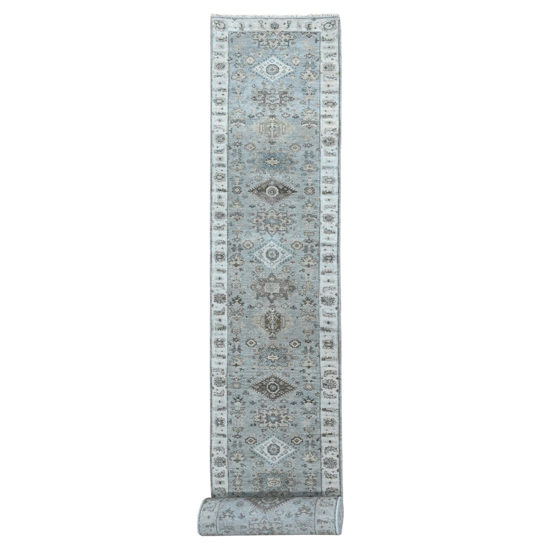 Rug 2'9"x21'9" Gray Karjihooz Design Hand Knotted Pure Wool XL Runner (1 of 8)